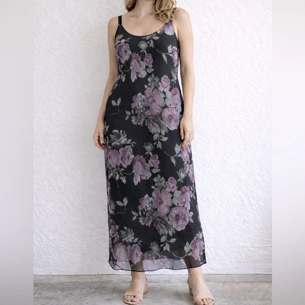 VIRGO Floral Maxi Slip Dress Floral Fairy Grunge Sleeveless Romantic Bias 10 Y2K